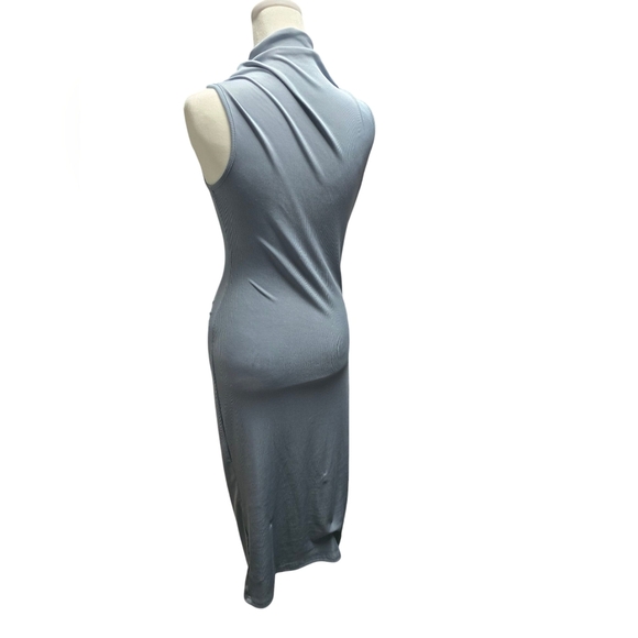Solid High Neck Ruched Sleeveless Midi Dress - Picture 4 of 5